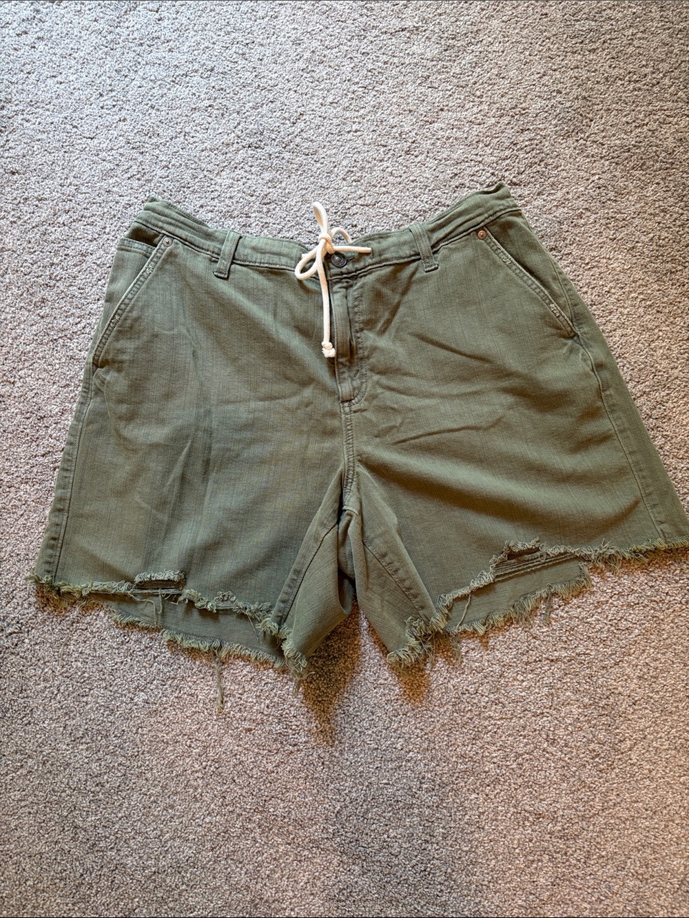 aerie Olive Green Frayed Hem Drawstring Shorts